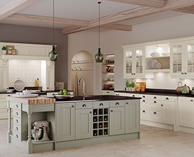 Beaded Shaker Solid Ivory and Sage Green Traditional Kitchens