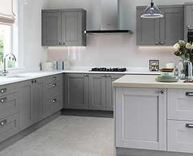Shaker Bevelled Woodgrain Light Grey and Dust Grey Traditional Kitchens